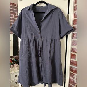 Cottagecore Button Down Tiered Dress Denim Blue